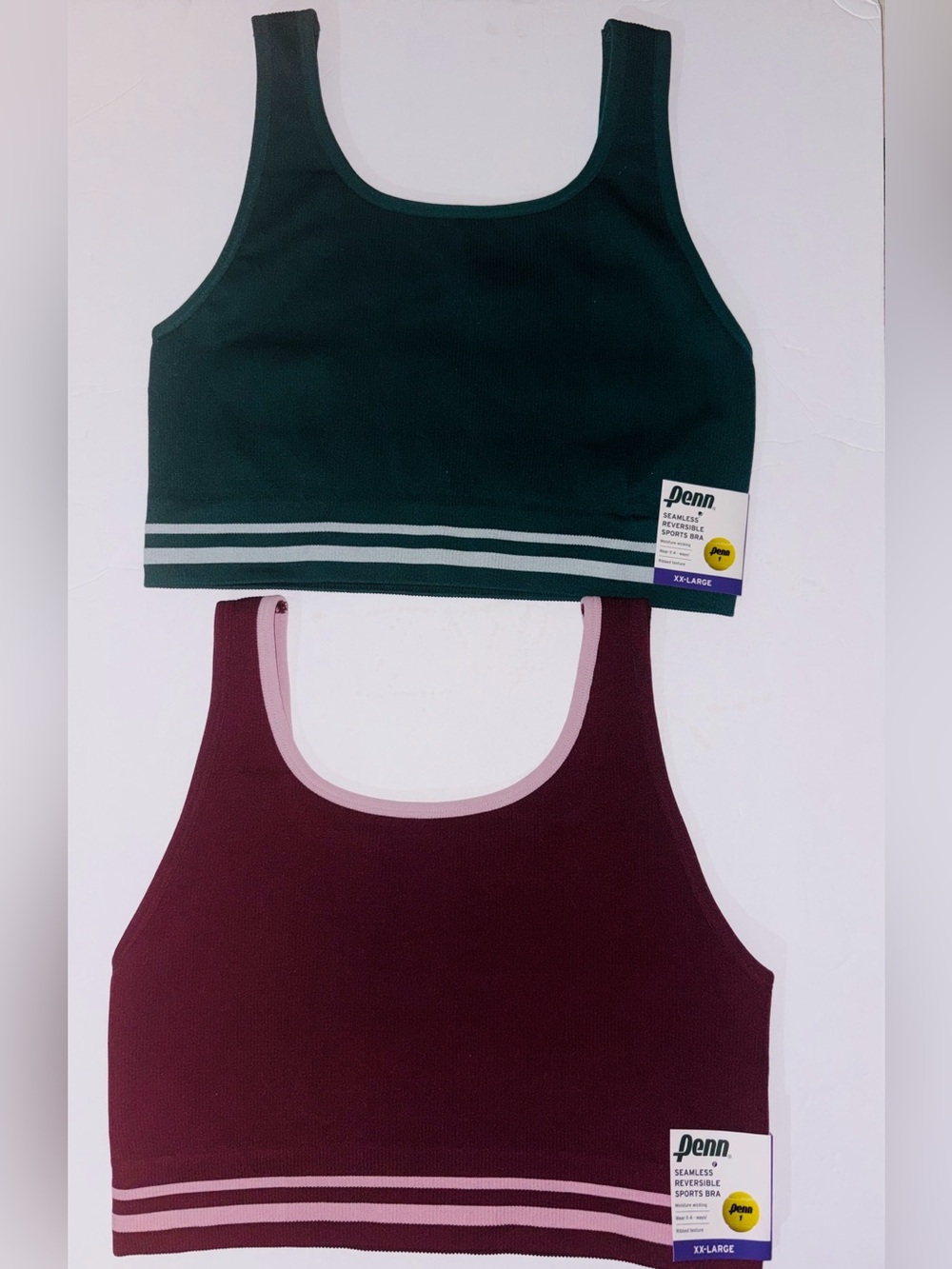 Penn Seamless Striped Sports Bras - Forest Green & Burgundy